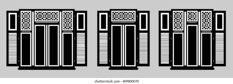 windows of different design isolated on gray background