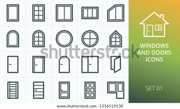 Windows Doors Icons Set Set Wooden Stock Vector Royalty Free