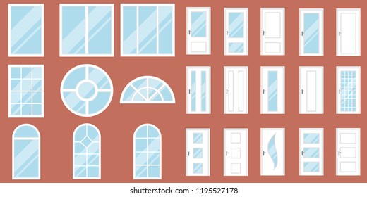 Windows and doors, a large set of windows and doors. Vector illustration, vector.