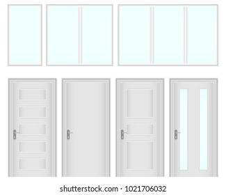 Windows and doors. A set of windows and doors. Doors with glass. Flat design, vector illustration, vector.