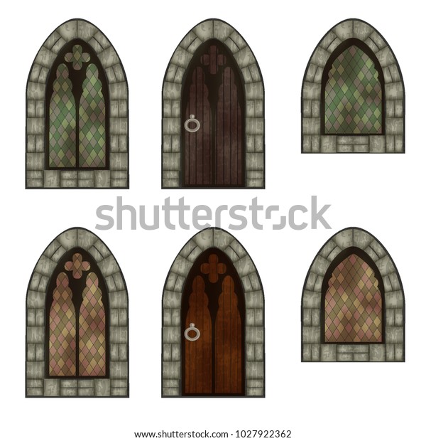 Windows Doors Vintage Medieval Style Stainedglass Stock