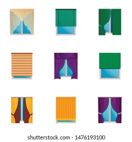Windows drapery icon set. Cartoon set of 9 windows drapery vector icons for web design isolated on white background