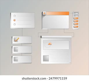 Windows elements design composition for decorative banner or add elements. Hover interface layout diagram. Fun elements in light colours, checkboxes, radio buttons, other elements