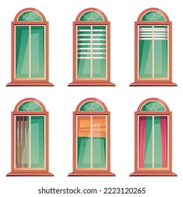 Windows frame vintage architecture arch balcony isolated set design element concept illustration