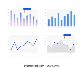 Windows with graphs and charts, set of vector elements for design sites