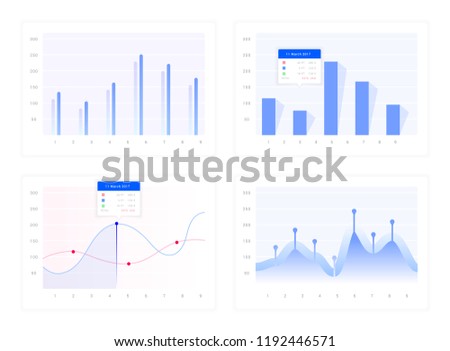 Windows with graphs and charts, set of vector elements for design sites
