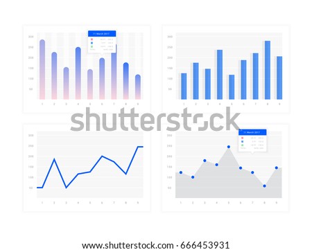 Windows with graphs and charts, set of vector elements for design sites