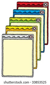 windows hand drawing red blue green yellow and grey