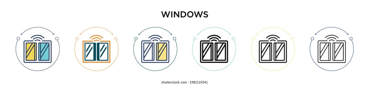 Windows icon in filled, thin line, outline and stroke style. Vector illustration of two colored and black windows vector icons designs can be used for mobile, ui, web