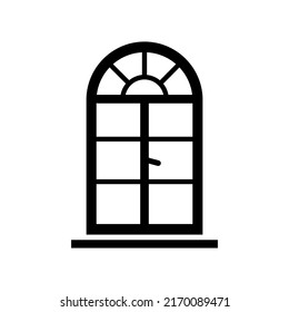 Windows icon, glyph style. Architecture elements. Black icons isolated on white background. vector symbol. round window frames