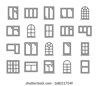 Windows icons. Windows frames line icon set. Vector illustration. Editable stroke.