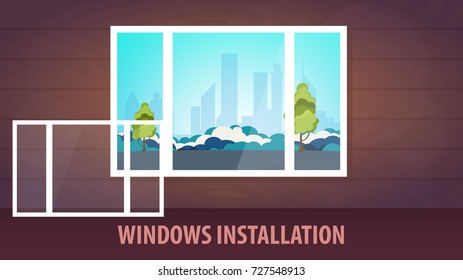 Windows installation banner. View from the window. Vector illustration