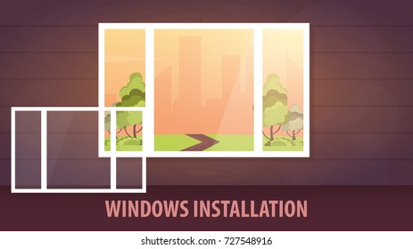 Windows installation banner. View from the window. Vector illustration