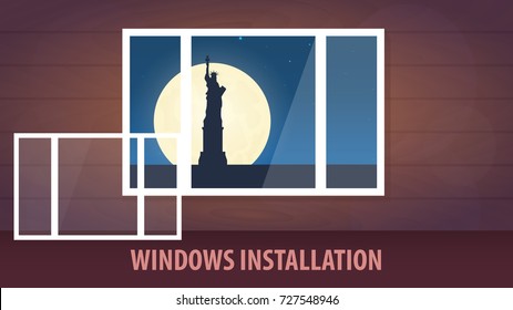 Windows installation banner. View from the window. Vector illustration