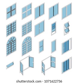 Conjunto vectorial de iconos isométricos de Windows. Conjunto de ventanas isométricas. Vector.