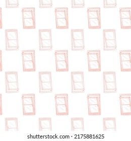 Windows lean forward engraved seamless pattern. Retro frame glass window hand drawn style. Sketch texture for fabric, wallpaper, textile, print, title, wrapping paper. Vector illustration.