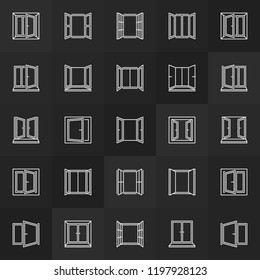 Windows line icons collection. Vector window linear signs or logo elements on dark background