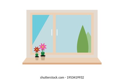 The windows look out on the scenery is beautiful and natural.