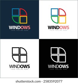 Windows modern line art shape logo set template design