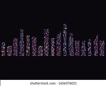 Windows of the night city. City view at night. Light in the windows. Vector illustration