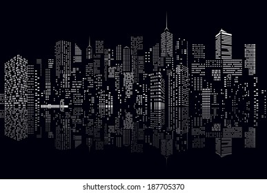 windows on abstract city skylines in black and white 