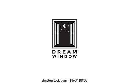 windows open night with star and moon logo vector icon design illustration