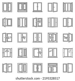 Windows outline icons set. Window concept symbols collection in thin line style. Room Ventilation signs svg