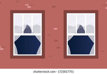 Windows outside brown house design, home and architecture theme vector illustration