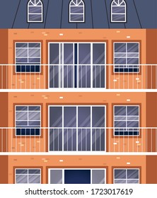 Ilustración vectorial del diseño del edificio anaranjado, hogar y arquitectura