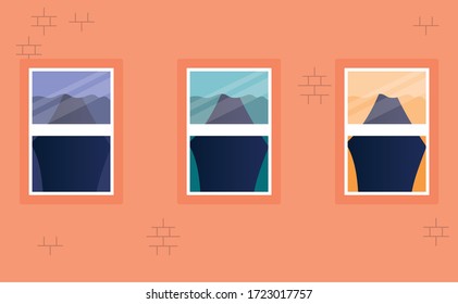 Windows outside orange house design, home and architecture theme vector illustration