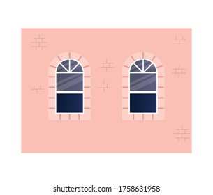diseño de edificio rosa de ventanas, diseño del hogar de la arquitectura y tema de la casa Ilustración vectorial