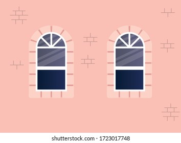 Windows outside pink house design, home and architecture theme vector illustration