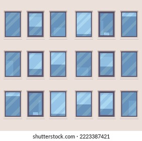 Windows pattern house glossy facade. Residential design, apartment building striking exterior pattern, creation of modern urban space, elements of architectural design. Vector illustration