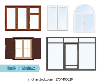 Windows realistic icon set with several wings different styles and types of windows vector illustration