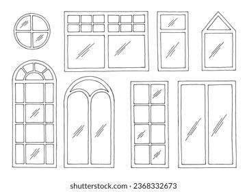 Windows set graphic black white isolated sketch illustration vector 