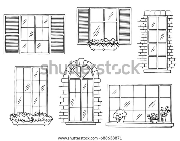 Windows Set Graphic Black White Isolated Stock Vector (Royalty Free ...