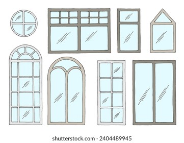 Windows set graphic color isolated sketch illustration vector 