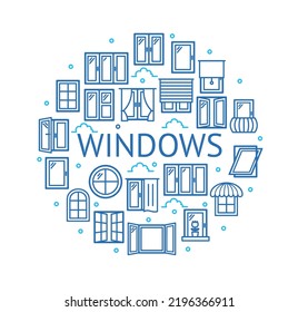 Windows Signs Round Design Template Thin Line Icon Concept for Promotion, Marketing and Advertising. Vector illustration