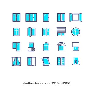 Windows Signs Thin Line Color Icons Set Include of Open and Closed View. Vector illustration of Window Icon
