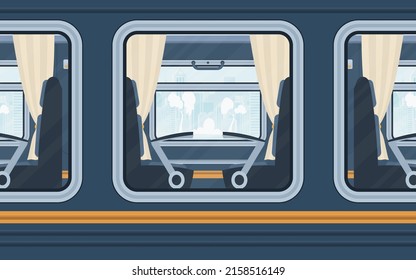 Windows Train. Rail transport outside. Cartoon style. Flat style.