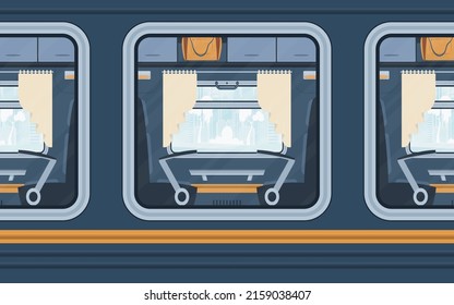 Windows Train. Rail transport outside. Cartoon style. Flat style.