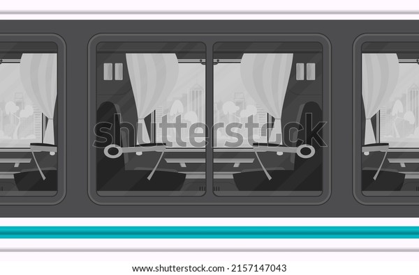 Windows Train. Rail transport is shown outside.\
Cartoon style. Flat\
style.
