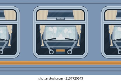 Windows Train. The train is shown outside. Cartoon style. Flat style.