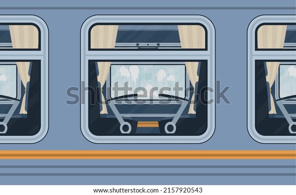 Windows Train. The train is shown outside. Cartoon
style. Flat style.