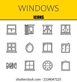 windows vector line icons set. window, window and window Icons. Thin line design. Modern outline graphic elements, simple stroke symbols stock illustration