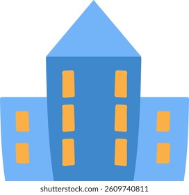 Windows and walls are depicted in a flat style building.  A straightforward image shows a residential or commercial structure with simple geometric shapes. Cartoon vector illustration