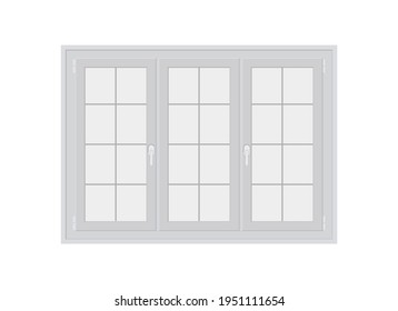 Windows with white frames set vector illustration. Various types plastic windows collection. Vector illustration.  