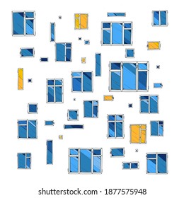 windows and window frames on an isolated background in vector art.  windows with and without light.