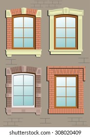 Windows. Wooden window in the wall.