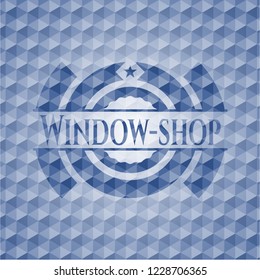 Window-shop blue hexagon emblem.